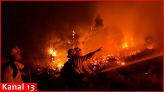 As wildfires burn in California firefighters work to contain the flames [upl. by Cardwell995]