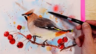 Cedar Waxwing Watercolor Bird Painting Tutorial [upl. by Jordans]