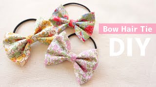 【縫わない🎀】簡単♪リバティ布リボンヘアゴムの作り方 DIYハンドメイドアクセサリーキッズNOSEW How to make easy bow hair tieはぎれ [upl. by Bailey]