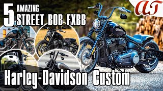 5 AMAZING HarleyDavidson STREET BOB FXBB Custom 4K  AampT Design [upl. by Franzoni188]