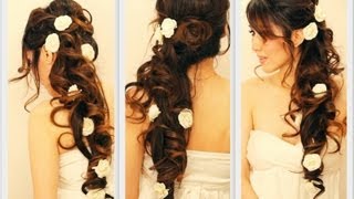 ★ ELEGANT SIDESWEPT CURLS WEDDING PROM HAIRSTYLES TUTORIAL  CURLY BRIDAL UPDO FOR LONG HAIR [upl. by Athenian808]