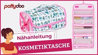 Anleitung Kosmetiktasche nähen  mit Fächern zum Aufhängen und Zusammenfalten [upl. by Llecrad]