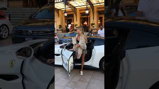 Blondie girl arriving Casino in her Ferrari billionaire monaco luxury trending lifestyle fyp [upl. by Farrow553]