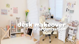 aesthetic desk makeover  organization 🖇️＜꒱° ⇢ cozy setup ⨾ white amp soft pastel ᵎᵎ [upl. by Eimrots]