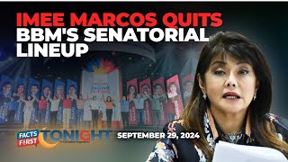 Sen Imee Marcos quits BBMs senatorial ticket [upl. by Atileda]