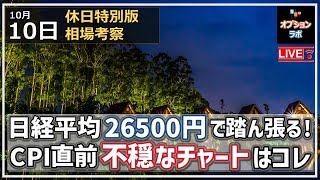 【Live】 1010 休日特別版 日経平均 26500円を割り込まず踏ん張る！ 上にも下にも動きそうなチャートがCPI前に風雲急を告げる！ [upl. by Keifer]