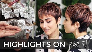 How to do Highlights on a Short Pixie Haircut easy technique with BONUS Rose Gold color formula [upl. by Sidman797]