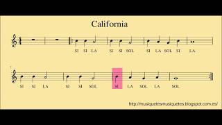 California Partitura para flauta Notas sol la si [upl. by Philana]