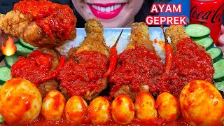 MAKAN AYAM GEPREK TELUR BALADO SPICY FRIED CHICKEN EGGS ASMR MASSIVE Eating Sounds [upl. by Lilahk]