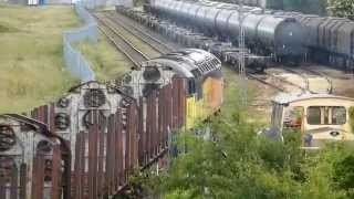 Long Marston railway 1 July 2013  Class 56 arrives amp departs [upl. by Akemak]