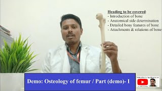 Femur Bone Osteology I Demo partI I bony features I Full Demo I Dr Vibhash Vaidya [upl. by James]