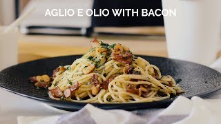 Aglio e Olio with Bacon  Calvin DJC  ASMR Cooking [upl. by Aehr50]