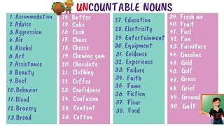 100 Examples of Uncountable Nouns in English [upl. by Feldman]