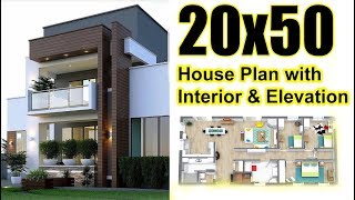 20x50 House plan with interior amp Elevation complete view [upl. by Aynas807]