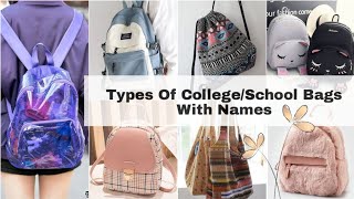 Types of college school bags with namesCollege bags for girlsBackpack namesKorean bags for school [upl. by Anazus]