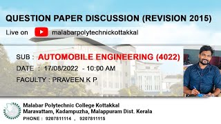 Automobile Engineering  4022  Revision 2015  Question Paper Discussion [upl. by Akinnej]