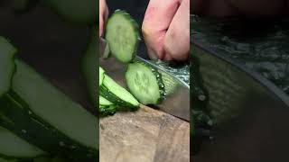 Cutting a cucumber fyp knife knifesharpening ray knifesharpener rui knives japaneseknives [upl. by Oirramaj]