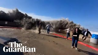 Unusually large waves hit the coast of California amid powerful storms [upl. by Krishnah]