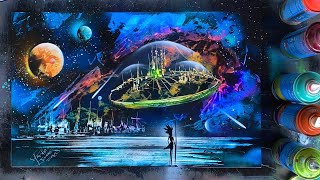 Alíen spaceship spray paint painting [upl. by Aldous]