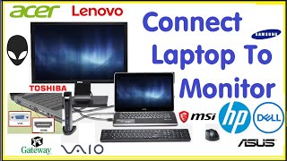 How Connect Any Laptop to Desktop Monitor TV Screen HDMI Acer Dell HP Lenovo Gateway Asus Vaio MSI [upl. by Burty]