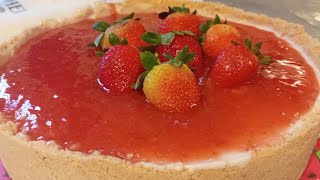 Cheesecake Con Mermelada de Fresas🍓🍓 Sin Horno Fácil de Preparar Recetas en Familia [upl. by Kcered]