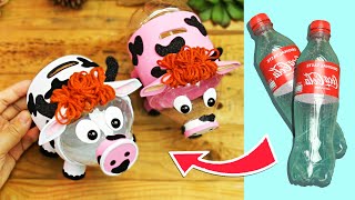 diy Recycle plastic bottles easy Coin storage  recycle plastic bottles ideas easy Cow piggy bank [upl. by Hanala]