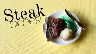 Steak Dinner  Polymer Clay Plate Meat Asparagus amp Baked Potato Tutorial [upl. by Hoisch]