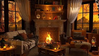 Autumn Evening Ambience with Relaxing Fireplace amp Rain Sounds [upl. by Stephi]