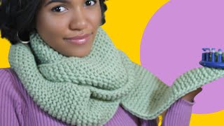 How to Loom Knit a Scarf on Round Loom Step by Step for Beginners  NO CURLING  Easy Garter Stitch [upl. by Manas56]