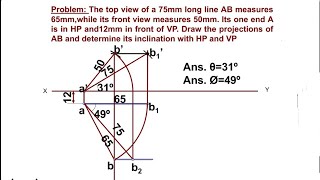 PROJECTION OF LINE  PROBLEM 2 [upl. by Gerbold51]