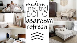 BEDROOM REFRESH  MODERN  NEUTRAL BOHO ROOM MAKEOVER  CLEAN  DECORATE WITH ME  Intentful Spaces [upl. by Noskcire]