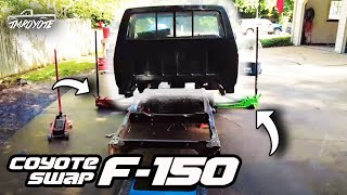 Cab Removal using Two Harbor Freight Floor Jacks on our Coyote Swap F150 It works [upl. by Rosenkranz]