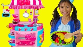 Wendy Pretend Play w Hello Kitty Kitchen ampTea Party Kids Food Toys [upl. by Nosduj]