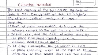 Unit2  Soil Water Relationship  Numerical  Irrigation Engineering  Prashant YT  BE Civil [upl. by Samaj]