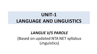 Saussurean dichotomiesLecture 1Langue and Parole NTA NET Linguistics [upl. by Sorilda945]