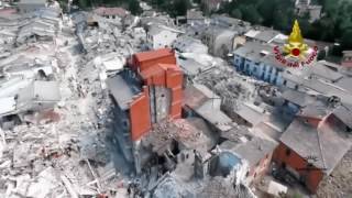 Drone  Fly Over Captures Italy Earthquake Destruction [upl. by Marlin]