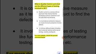 What is Quality Control and different types of Testing involved  1 min Software Testing Shorts 123 [upl. by Spenser869]