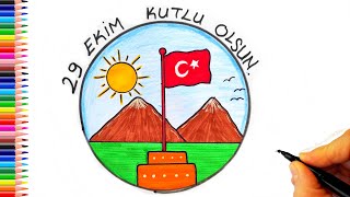 KOLAY 29 EKİM CUMHURİYET BAYRAMI RESMİ ÇİZİMİ  KOLAY ÇİZİMLER [upl. by Harold]