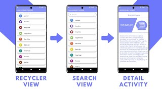 RecyclerView with SearchView and Detailed Activity in Android Studio using Kotlin  Source Code [upl. by Yusuk]