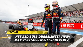 Interview Max Verstappen en Sergio Perez quotZonder F1titel ben ik niet ongelukkigerquot [upl. by Htebaile]