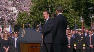 President Obama schools PM David Cameron on bracketology [upl. by Llednohs]