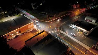 Nighttime aerial HYPERLAPSE of traffic in downtown Youngsville NC [upl. by Zildjian]