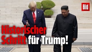 Hier übertritt Donald Trump als erster USPräsident die Grenze zu Nordkorea [upl. by Vallonia269]