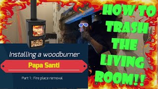 How to remove a fireplace and install a lintel for a logburner woodstove  Media Wall  Part 1 [upl. by Eniortna]