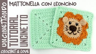 Tutorial Uncinetto  Mattonella con Leoncino per Copertine e non solo [upl. by Consuelo116]