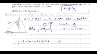 CAIE 970912FM20 Pure Maths Paper 12 Q7 Radian Measure Trigonometry [upl. by Mill]