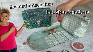 DIY Kosmetiktäschchen mit praktischer Lasche nähen Nähanleitung für Anfänger [upl. by Aleirbag]