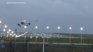 Planes wobble abort landings at England airport amid strong winds [upl. by Beauvais746]