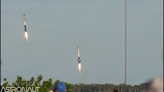 Falcon Heavy slomo launch and landing Watch the sound ripple through the exhaust at 120 FPS [upl. by Ordisy627]