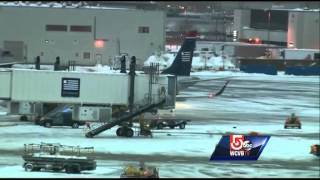 Plane hits deicing truck at Logan [upl. by Yerdua]